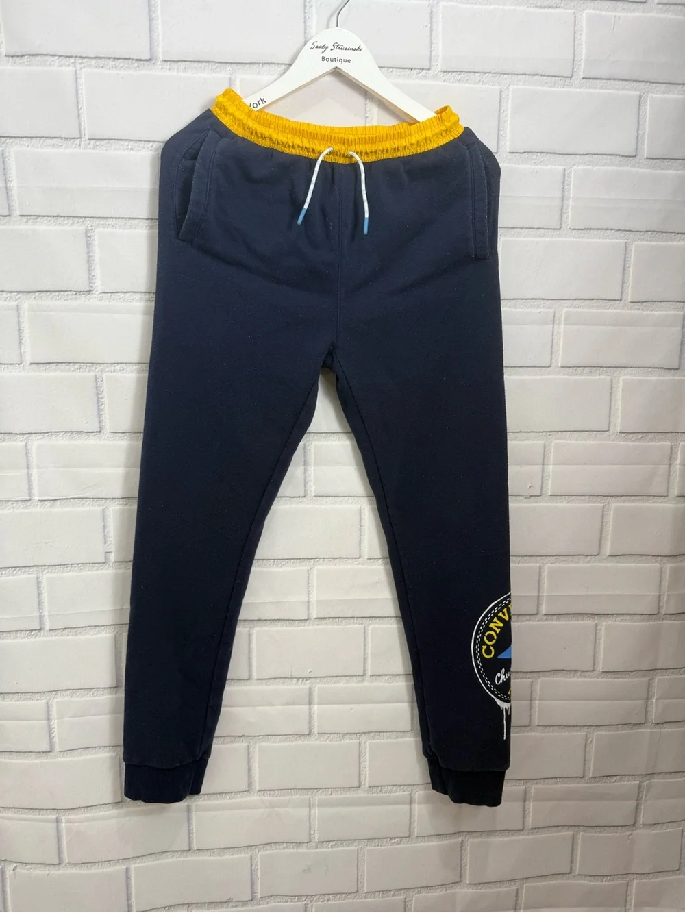 Converse Boys XL 13-15 Navy Blue Fleece Jogger Sweatpants Logo Graphic Pull-On
